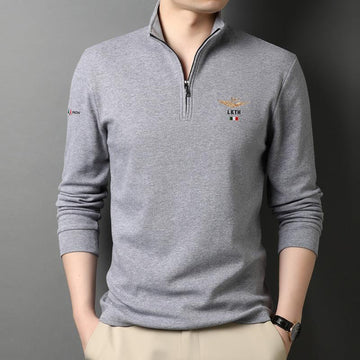 Embroidered Polo Shirt With Zipper Collar