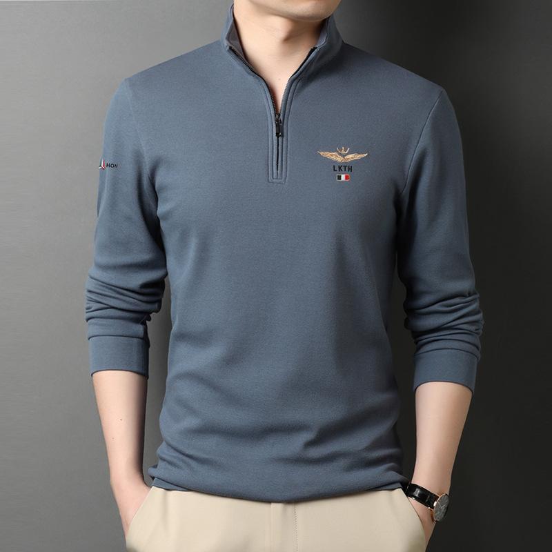 Embroidered Polo Shirt With Zipper Collar