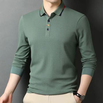 Autumn 100% cotton long-sleeved polo shirt