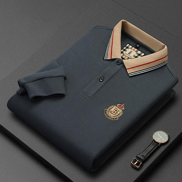 Cotton long sleeve jacquard lapel men's polo shirt