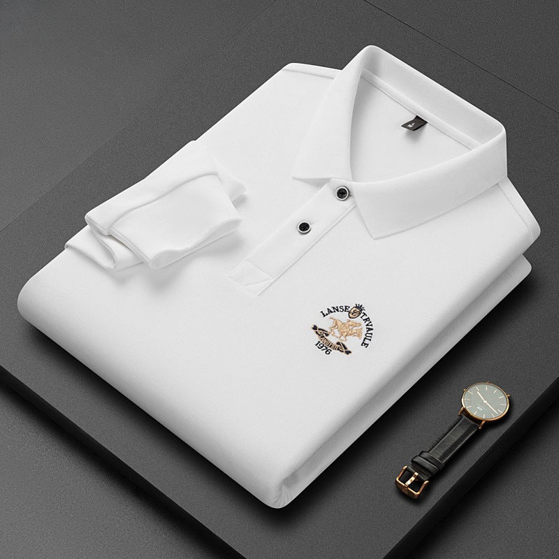 Men's Cotton Embroidered Lapel Long-sleeved Polo Shirt