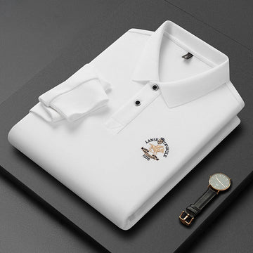 Men's Cotton Embroidered Lapel Long-sleeved Polo Shirt