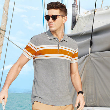 Men's Cotton Breathable Striped Polo Shirt