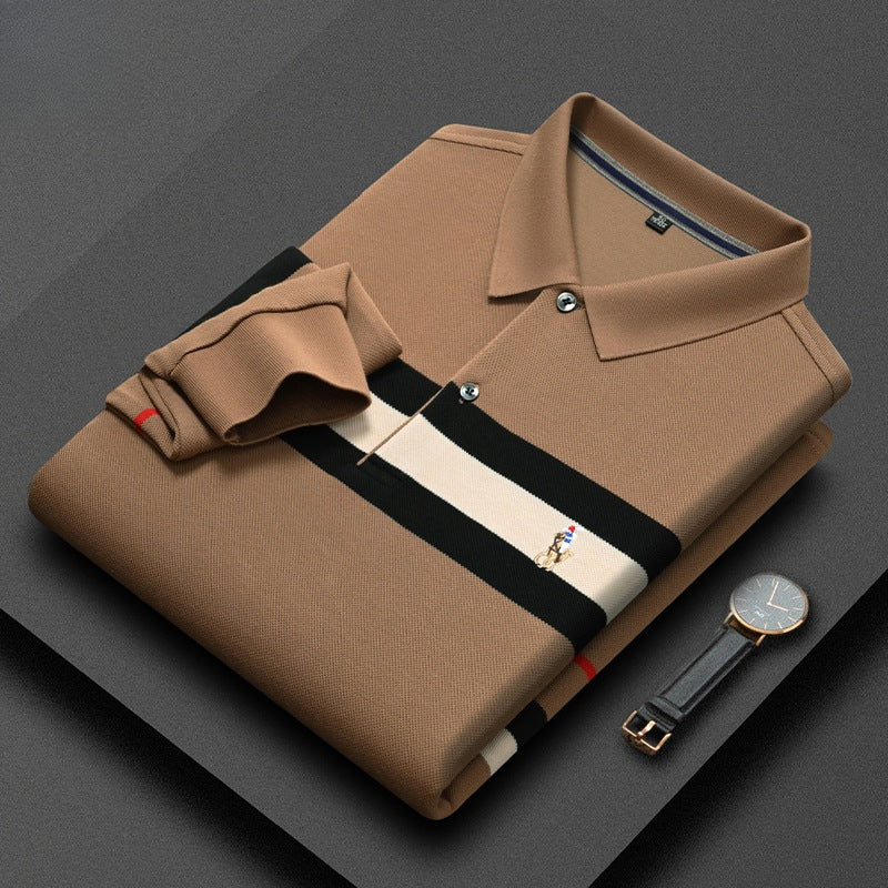 Men's Lapel Striped Polo Shirt