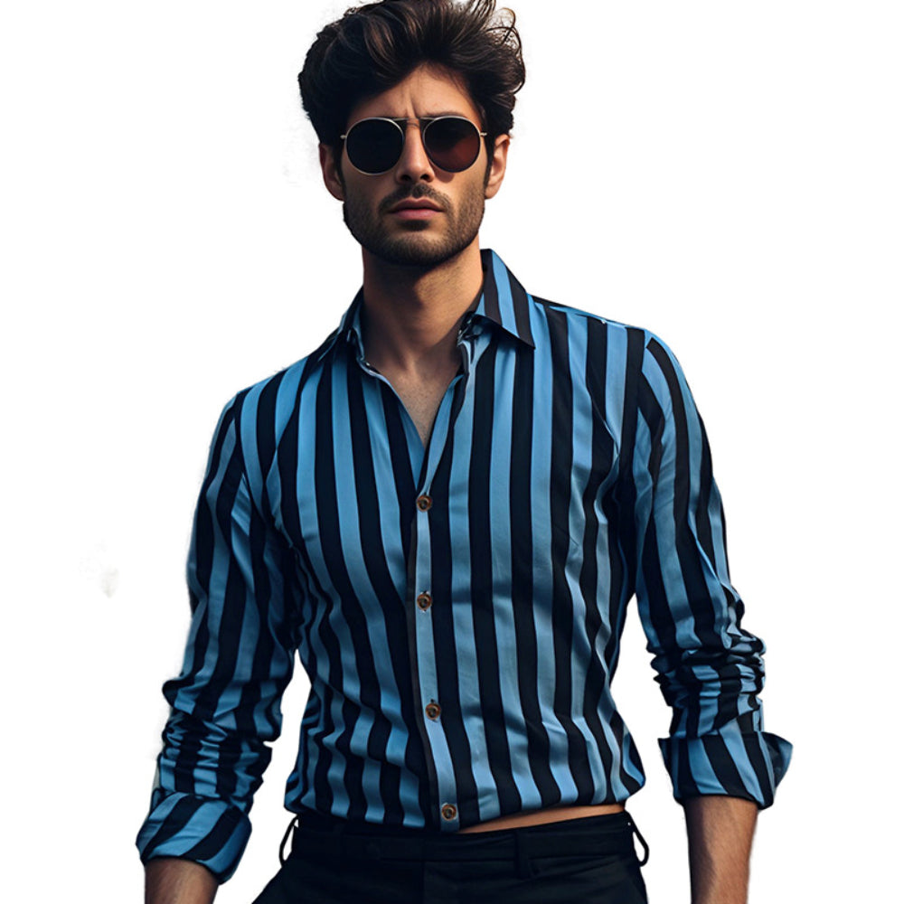 Men's New Casual Fashion Striped Printed Shirt