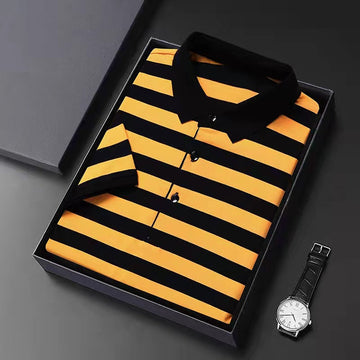 Horizontal stripe business casual polo shirt