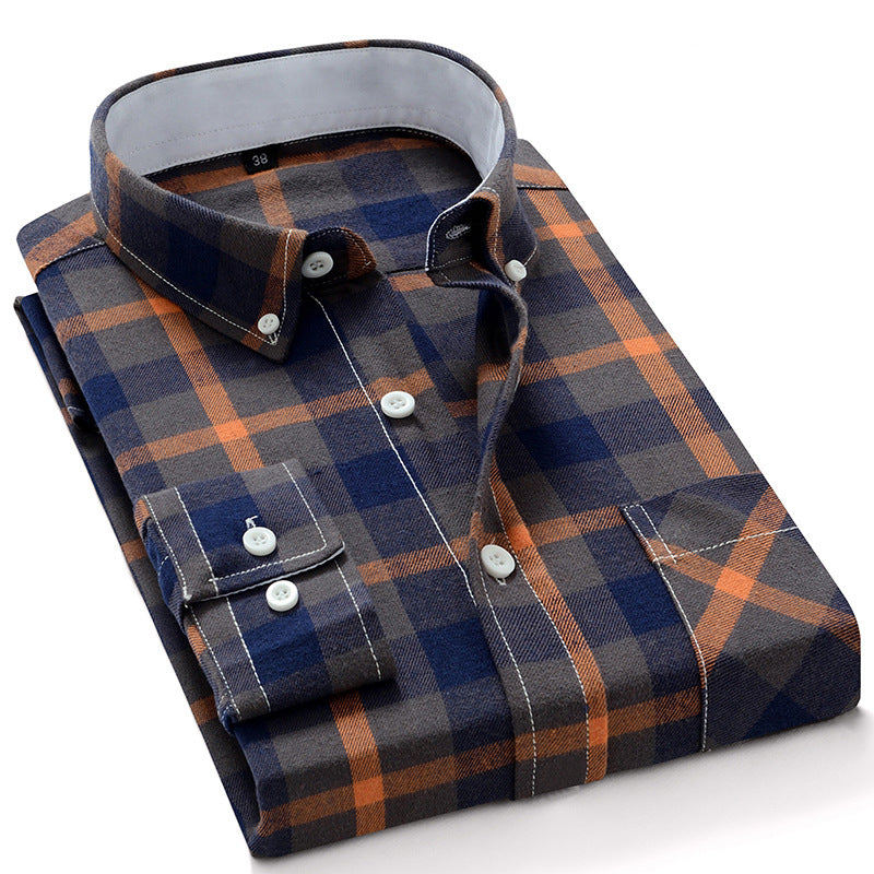 Plaid long sleeve casual cotton shirt