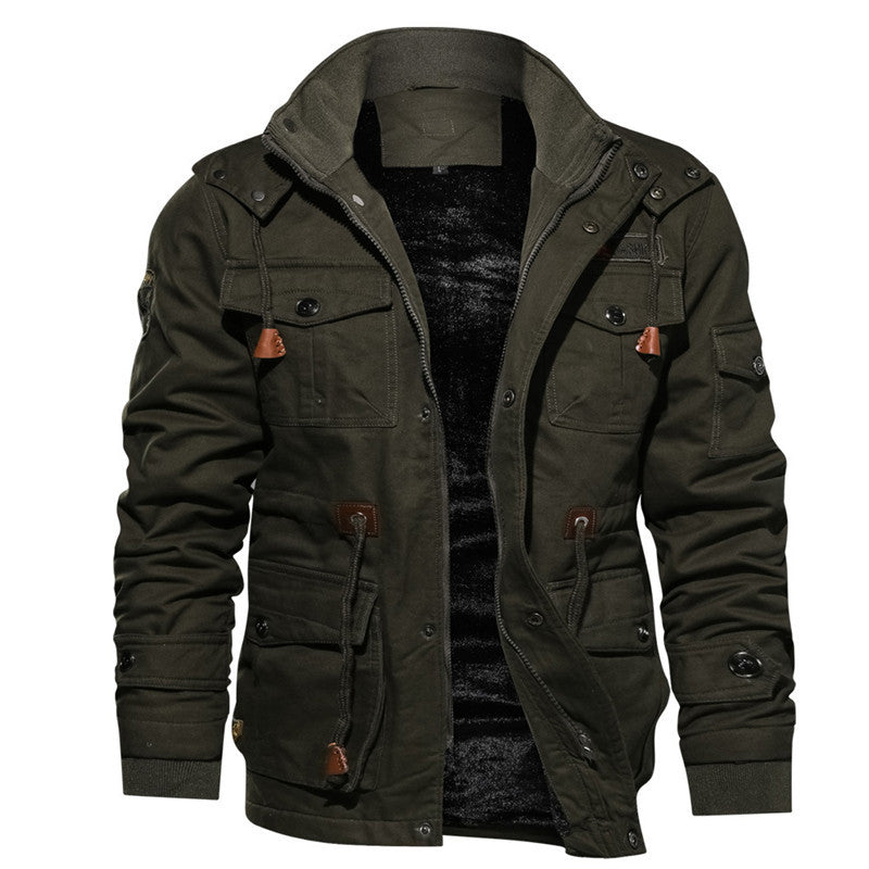 Men's Loose Stand Collar Hooded Jacket