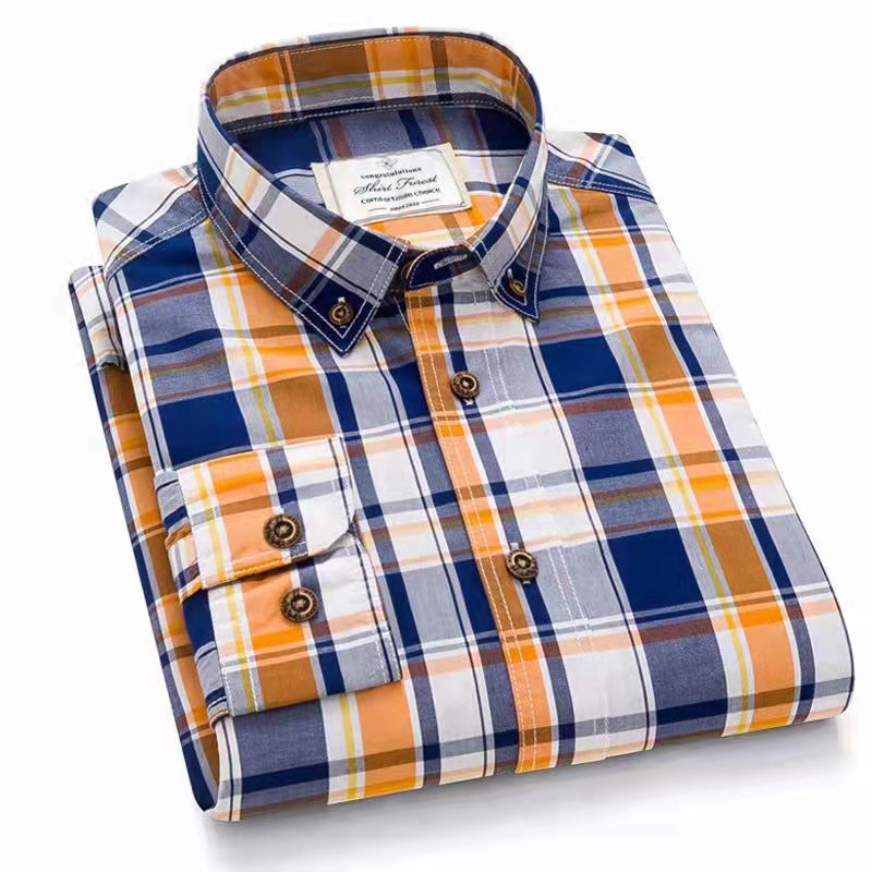 Pure cotton classic plaid British casual fashion shirt