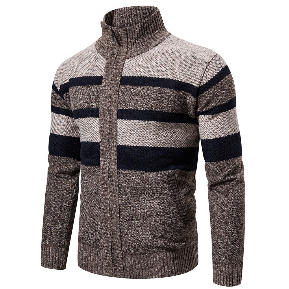 Men's Stand Collar Fashion Striped Knit Sweater