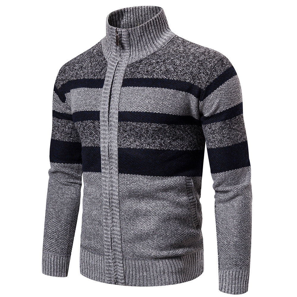 Men's Stand Collar Fashion Striped Knit Sweater