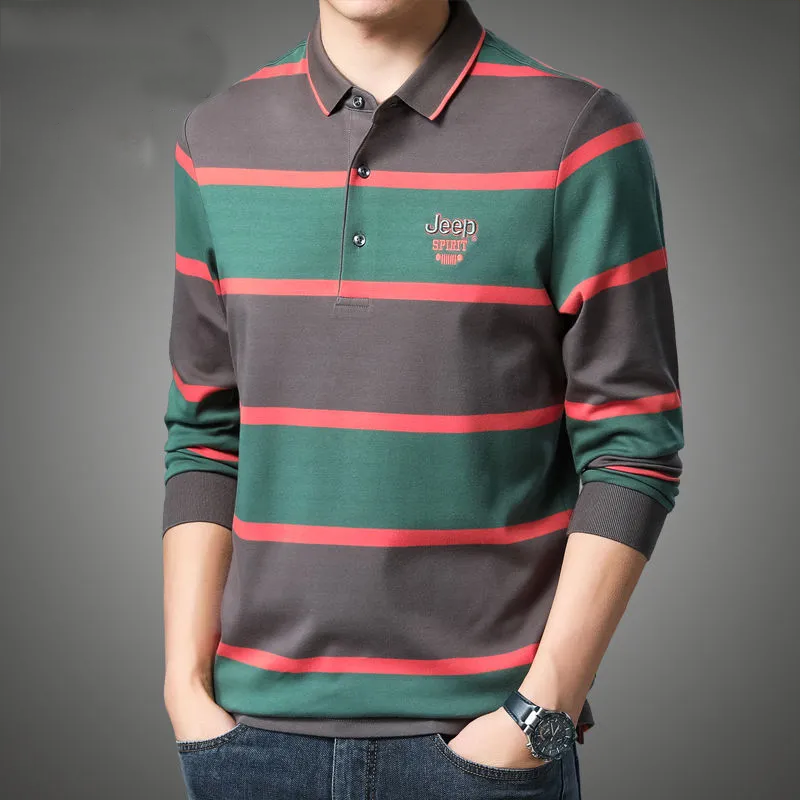 Winter Long Sleeve Striped Fashion Polo Men