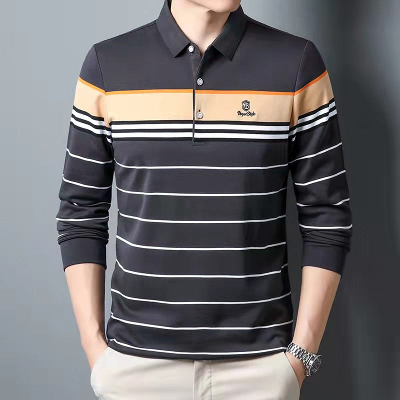 New Long Sleeve Lapel Striped POLO Shirt