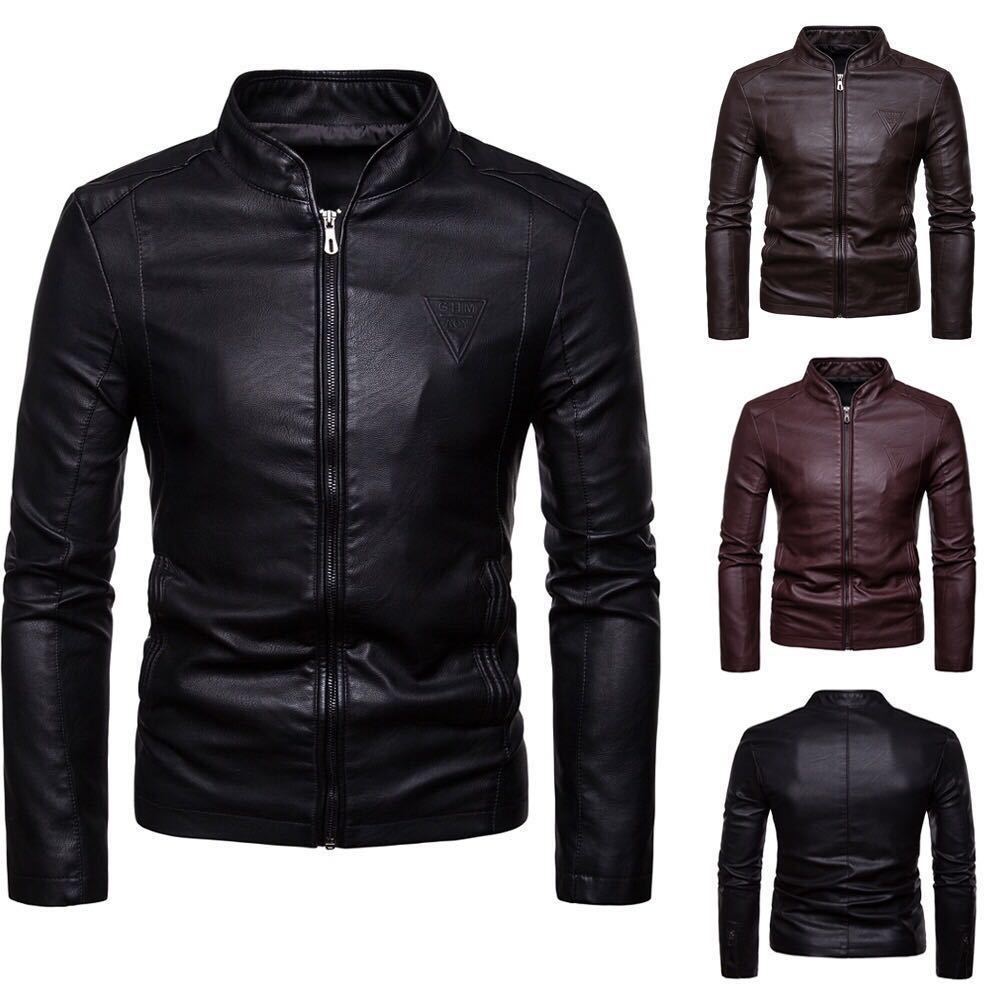 Men's Plus Size Casual All-Match Letter Leather Jacket