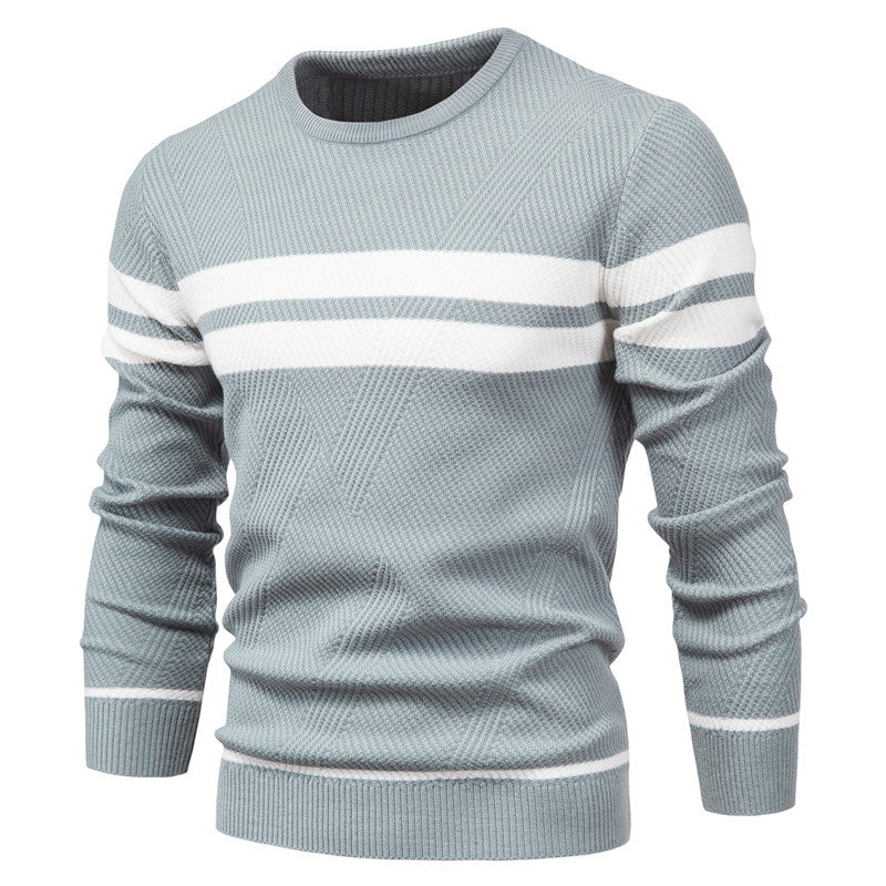 Men's Casual Striped Color Block Crew Neck Sweater