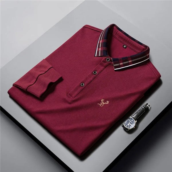 Elk embroidered cotton knit polo shirt [4 colors]