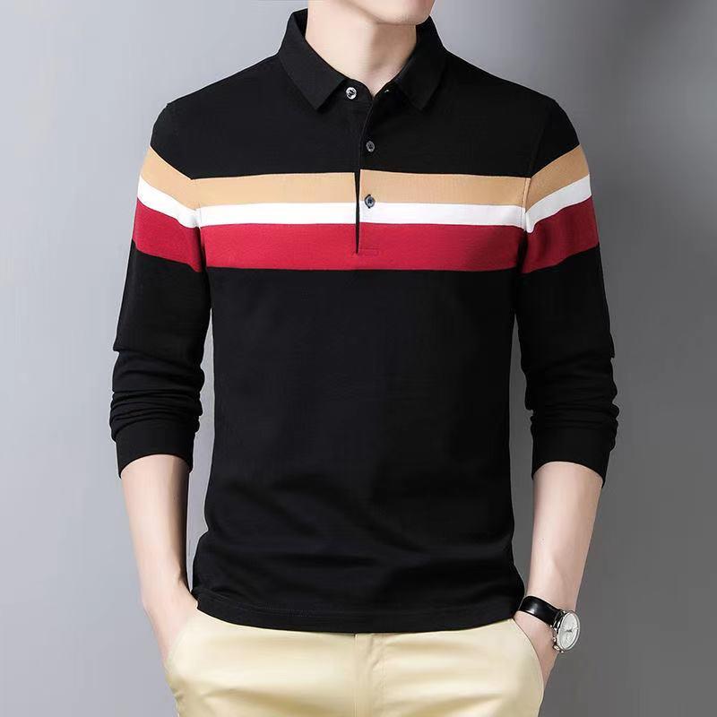 100% Cotton Striped Contrast Color Polo Shirt