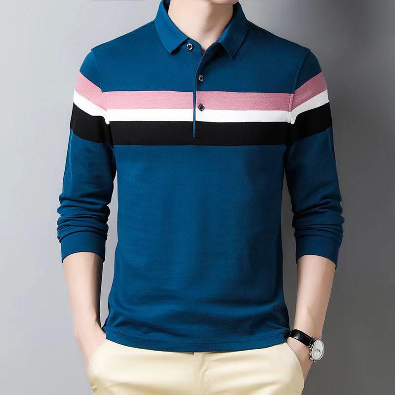 100% Cotton Striped Contrast Color Polo Shirt