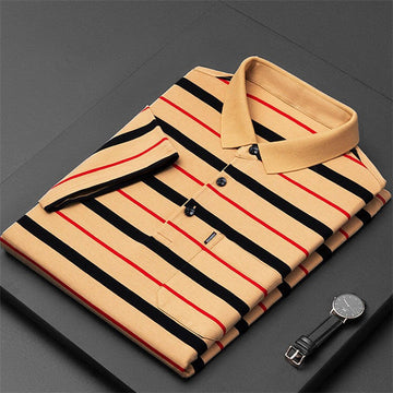 Cotton Striped Lapel Polo Shirt