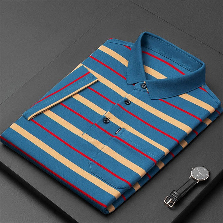 Cotton Striped Lapel Polo Shirt