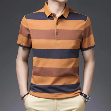 Colorblock Striped Cotton Polo Shirt