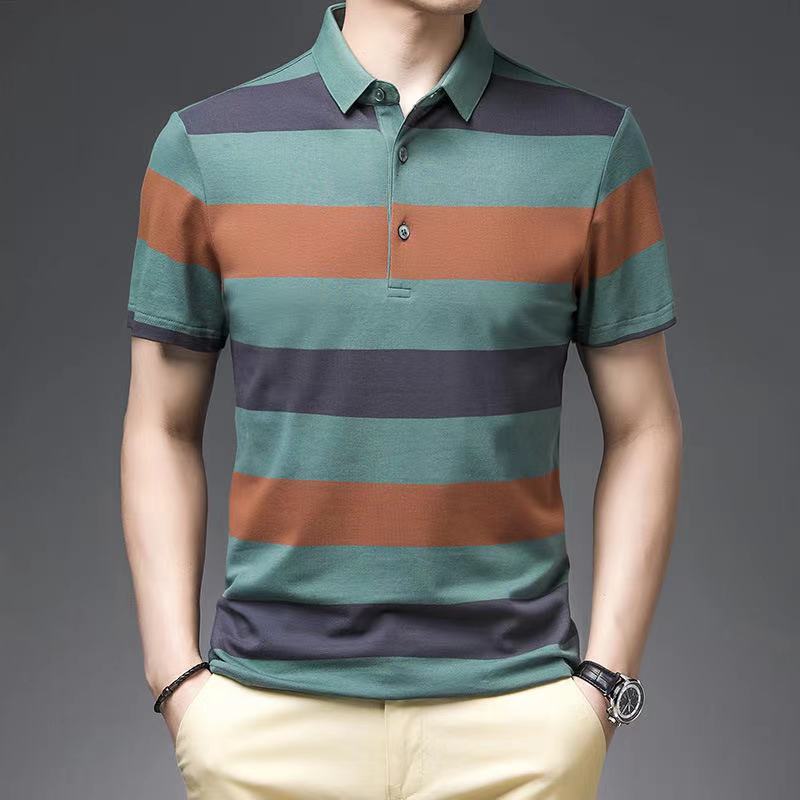 Colorblock Striped Cotton Polo Shirt