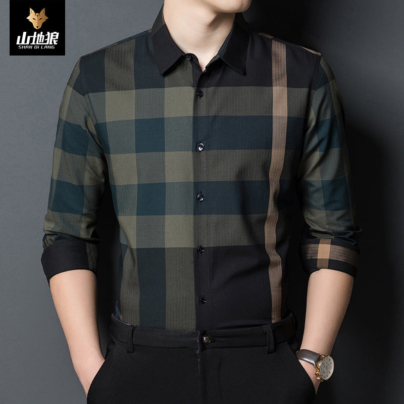 Men's Striped Plaid Business Shirt