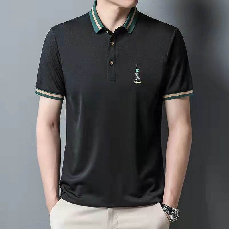 New Lapel Ice Silk Embroidered POLO Shirt