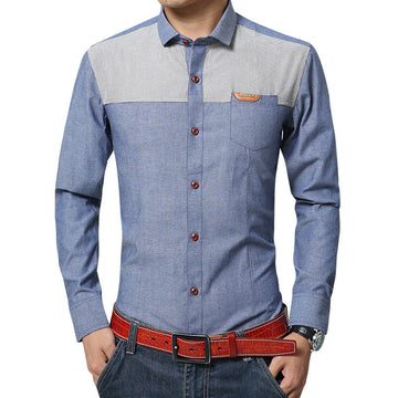 Men's Cotton and Linen Patchwork Non-iron Shirt