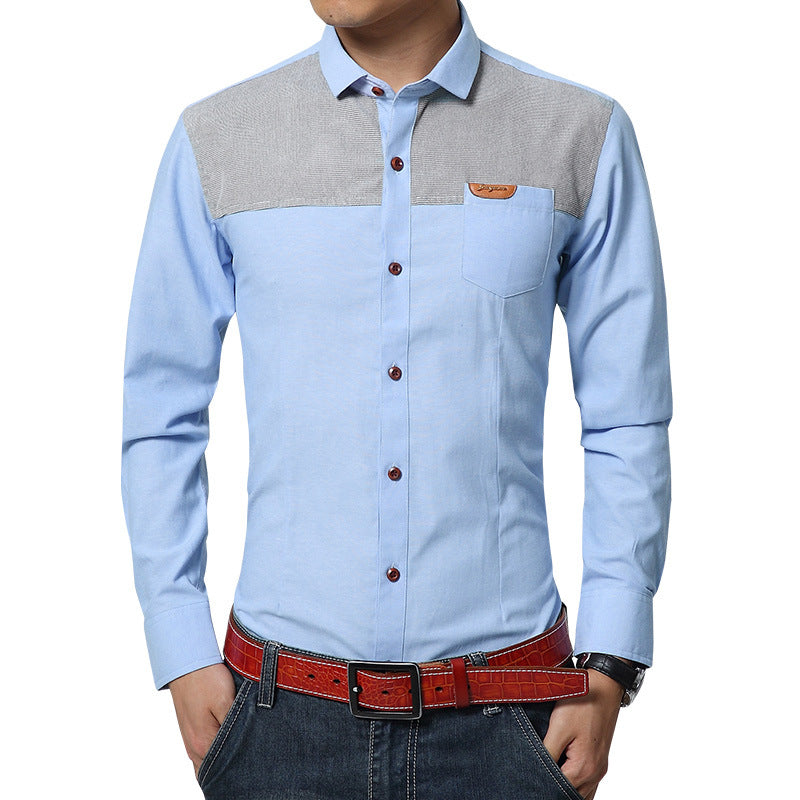 Men's Cotton and Linen Patchwork Non-iron Shirt