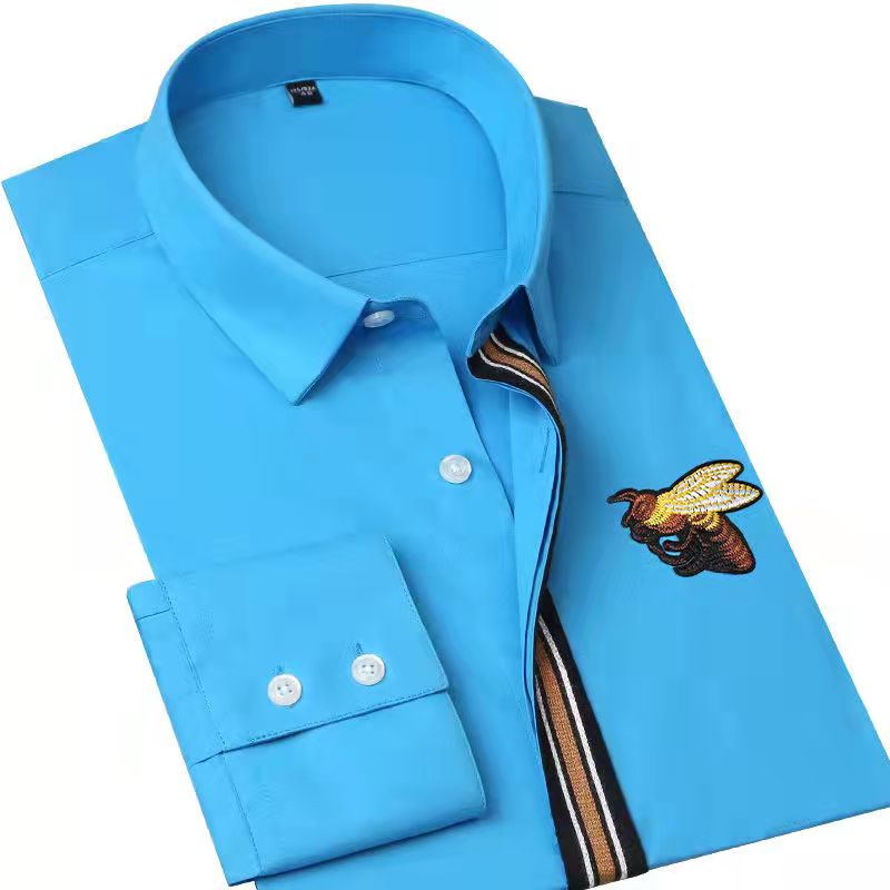 Solid Color Embroidered Business Casual Shirt