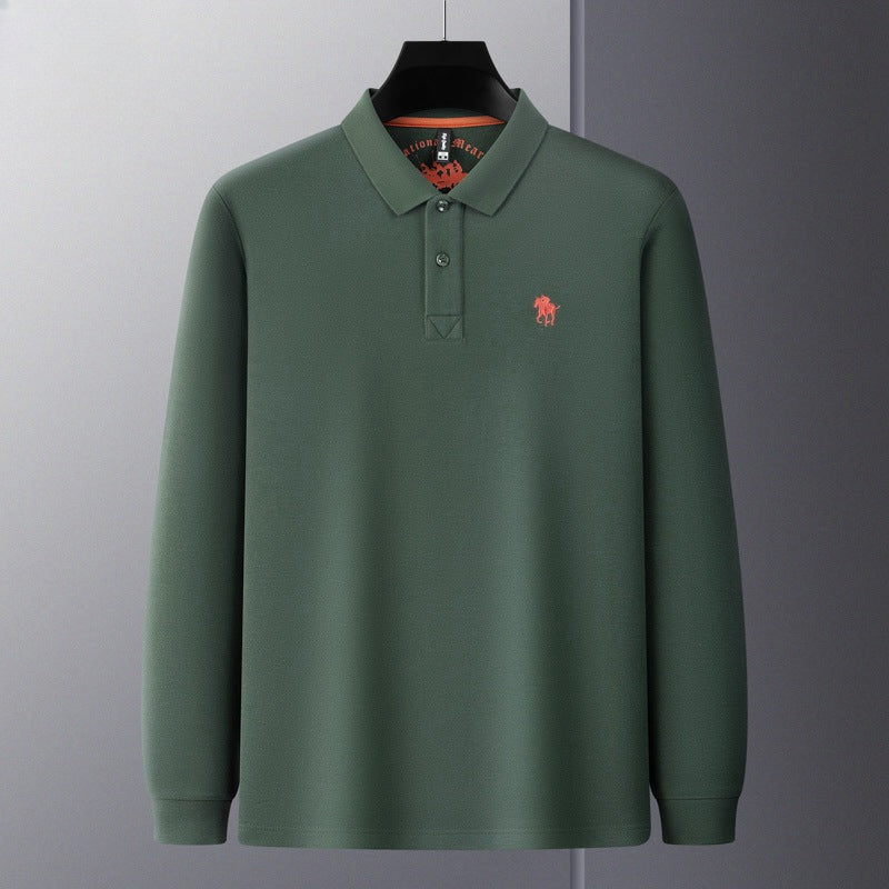 Men's Lapel Embroidered Long Sleeve POLO Shirt