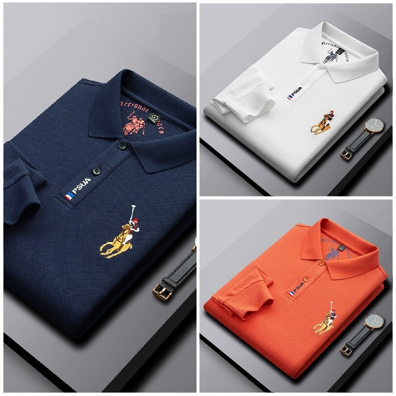 Men's Business Casual Embroidered Lapel Long Sleeve Polo Shirt