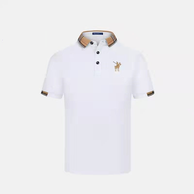 Embroidered solid lapel polo shirt