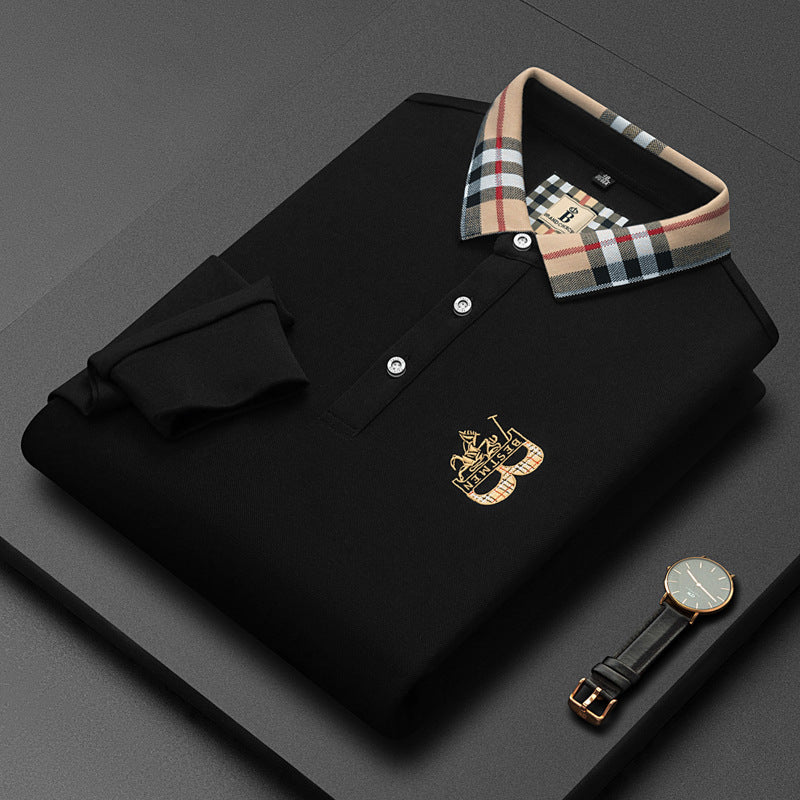 Men's Business Casual Embroidered Pure Cotton Long Sleeve Polo Shirt