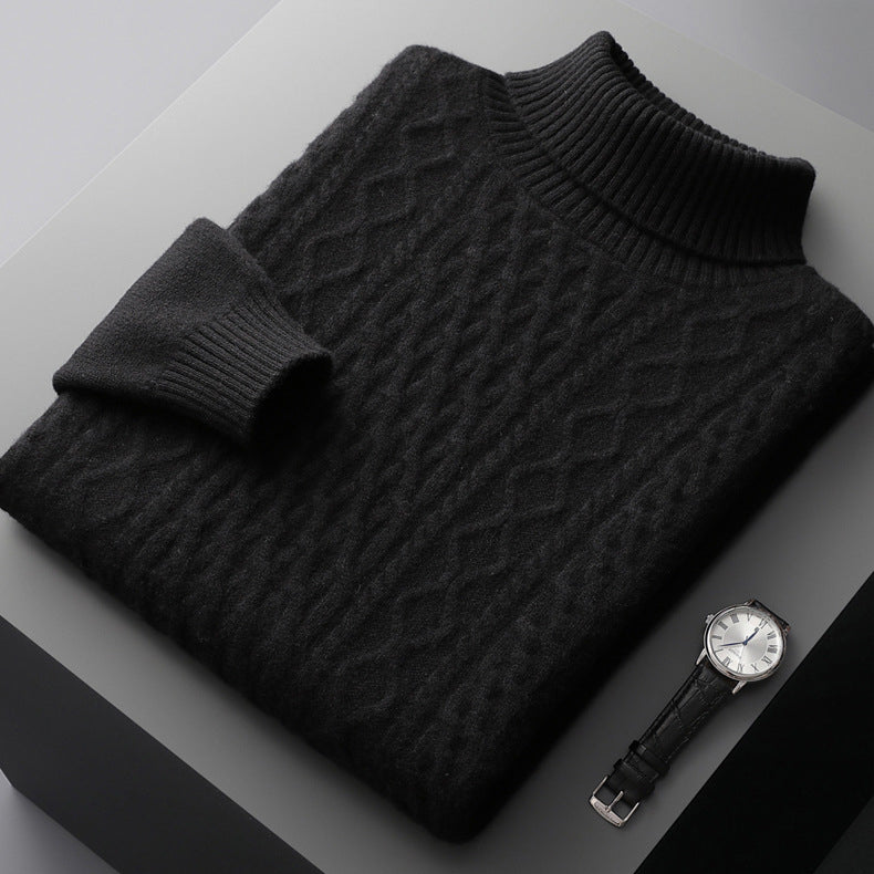 Men's 100% Pure Wool Jacquard Thickened Turtleneck Sweater