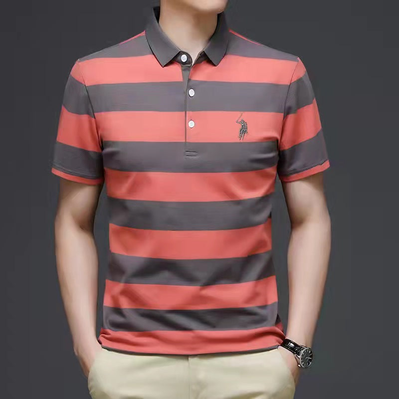 Classic striped business casual polo shirt