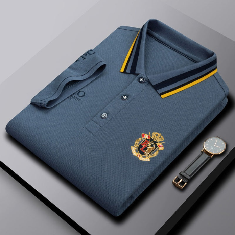 New Men's Business Casual Embroidered Lapel Polo Shirt