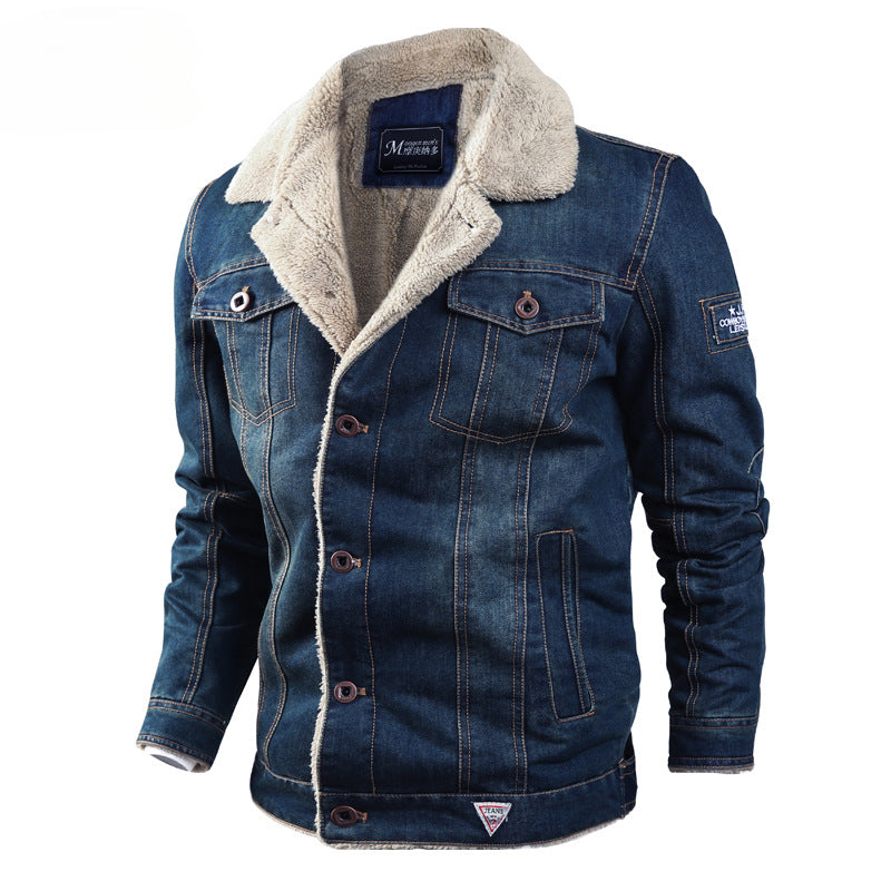 Men's Winter Thickened Loose Lapel Denim Jacket