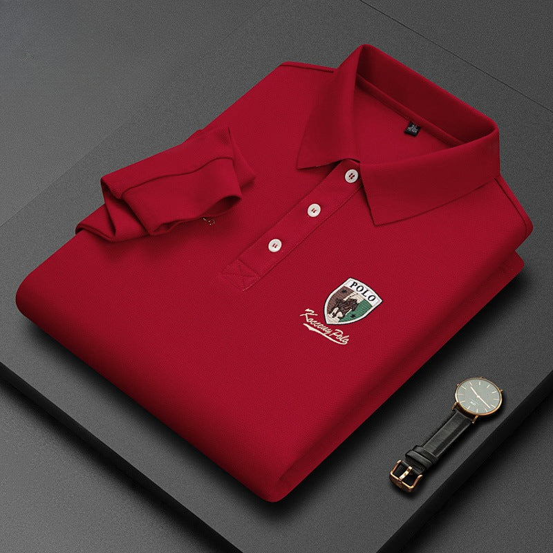 Men's Cotton Embroidered Long-sleeved Polo Shirt