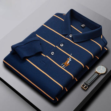 Men's Business Casual Striped Long Sleeve Polo Shirt