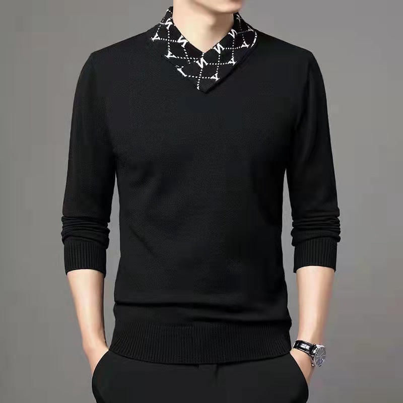 Thin V-Neck Panel Sweater