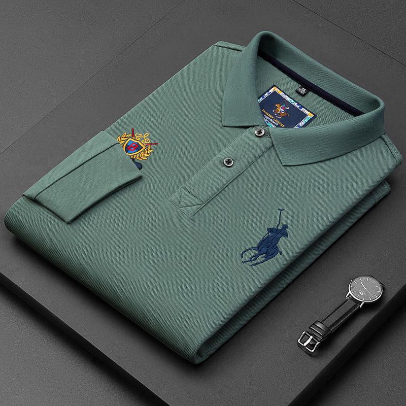 Cotton long-sleeved lapel embroidered polo shirt