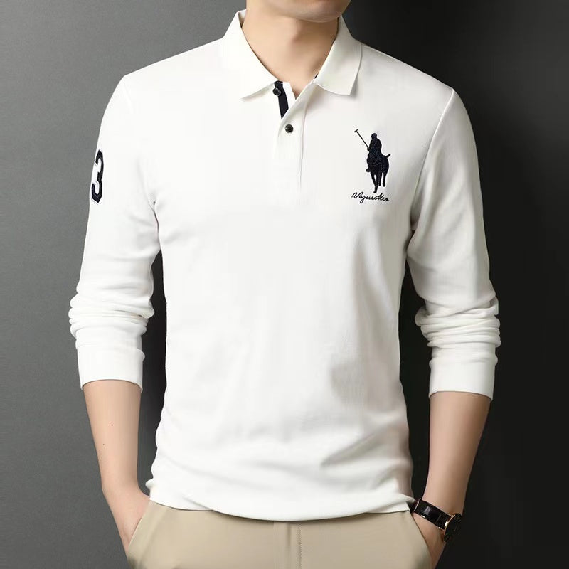 Solid color embroidered business casual polo shirt