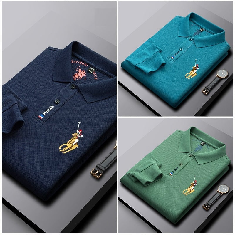 Men's Business Casual Embroidered Lapel Long Sleeve Polo Shirt