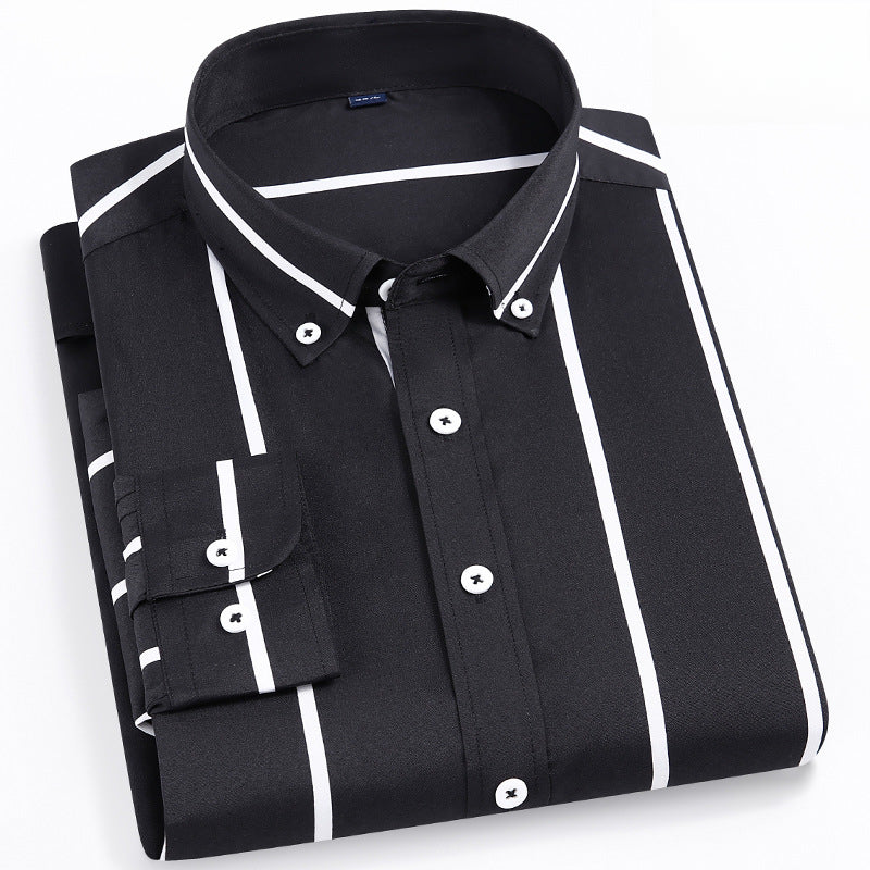 Men's Striped Business Casual Non-iron Elastic Long-sleeved Shirt