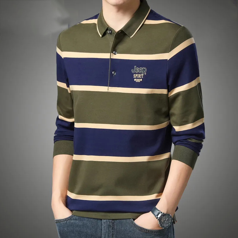 Winter Long Sleeve Striped Fashion Polo Men