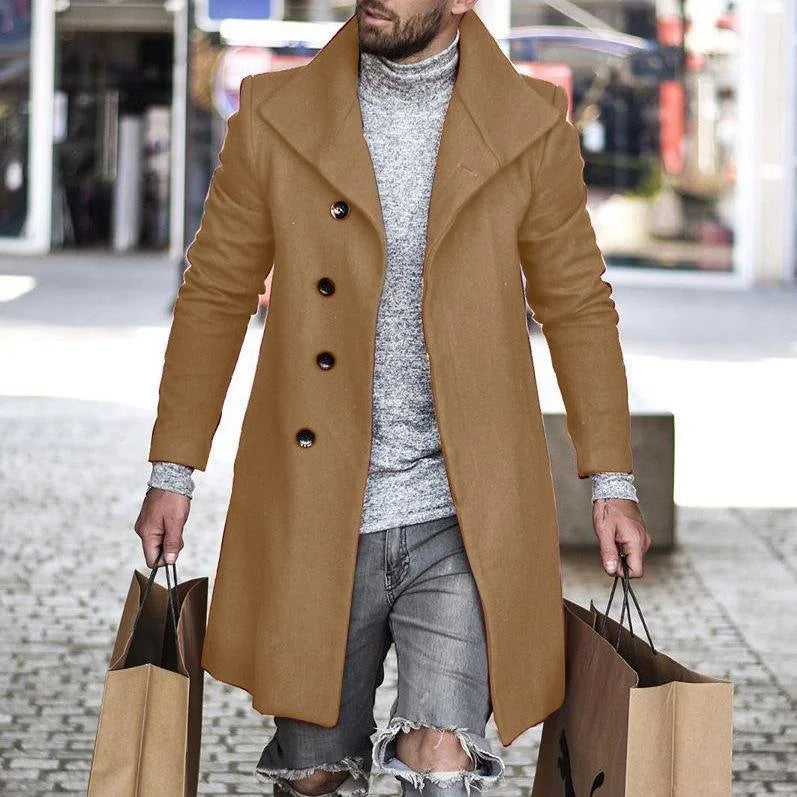 Men Breasted Lapel Winter Woolen Coat