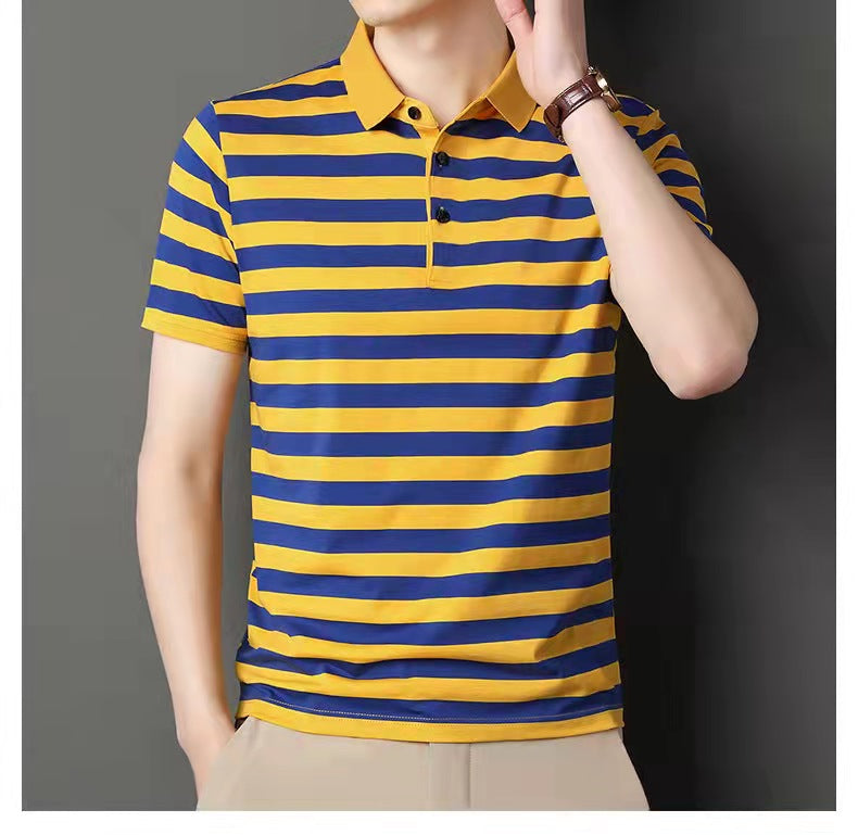 Stylish casual lapel striped polo shirt