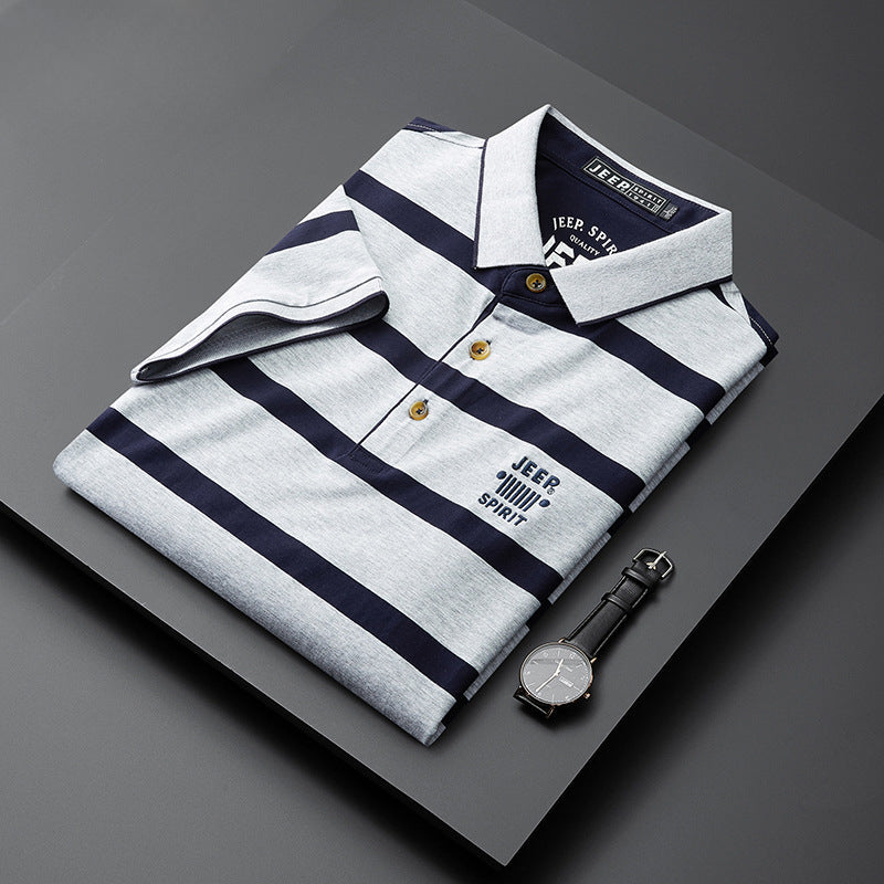 Men's Fashion Business Striped Lapel Short Sleeve POLO Shirt